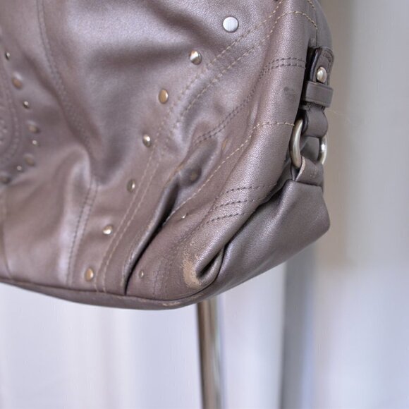 Coach F16178 Gunmetal Metallic Crossbody Leather Slouchy Purse with Studs - Picture 11 of 11